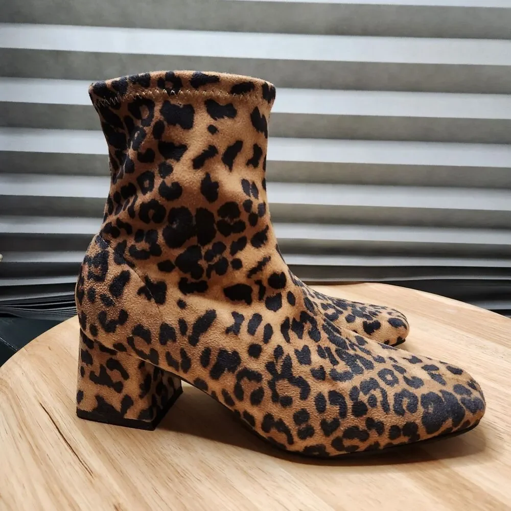 Soda Adena Leopard Print Heeled Ankle Booties Women’s 7.5 Side‑Zip